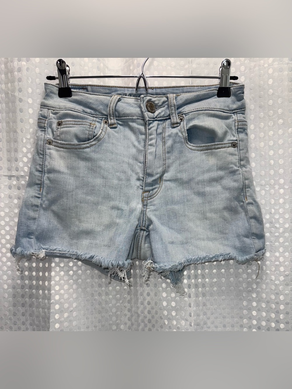 American Eagle Next Level Stretch Super Hi Rise Shortie Light Blue Wash Shorts 4
